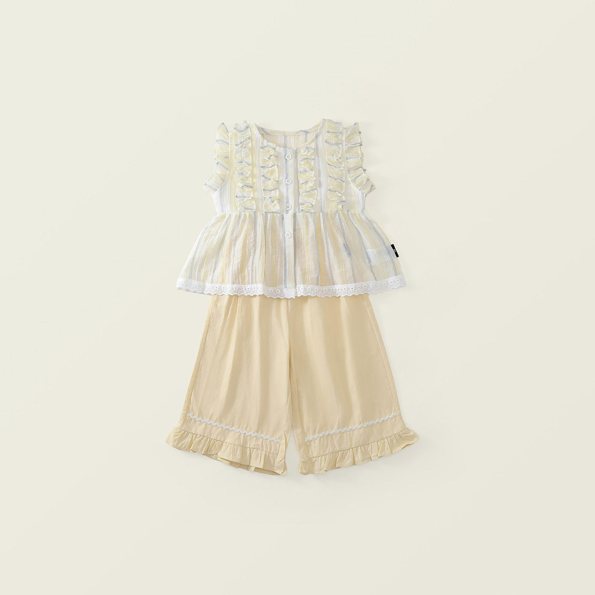Girls' Striped Ruffle Top & Solid Color Culottes Set (2 Colors) - K6126126