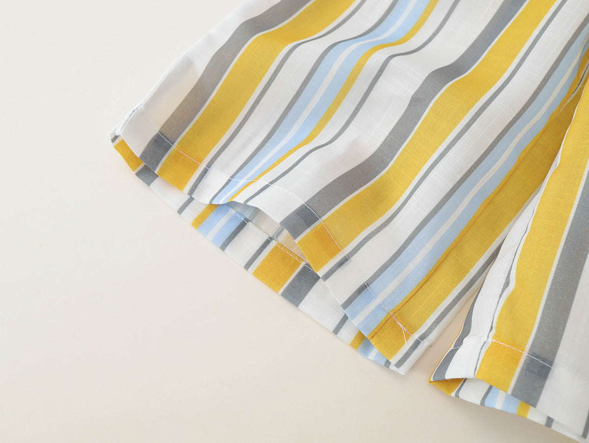 Girls' Yellow Sleeveless Top & Striped Pants Set with Matching Hat -K6126184