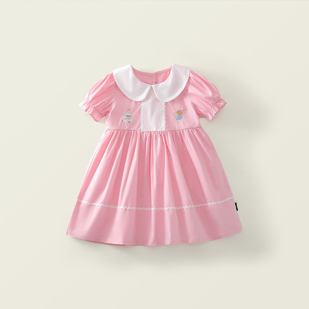 Girl's Cute Bear Embroidery Puff Sleeve Toddler Dress -K6126018