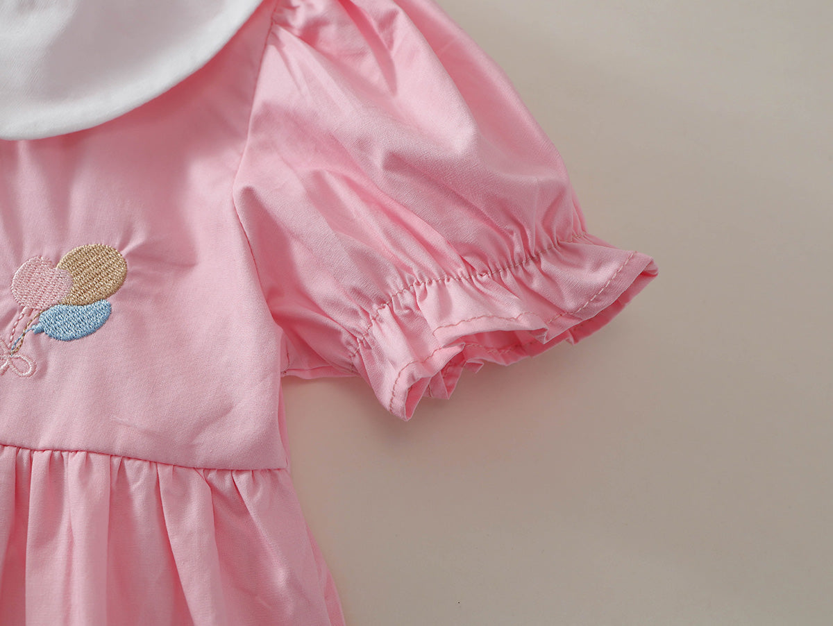 Girl's Cute Bear Embroidery Puff Sleeve Toddler Dress -K6126018
