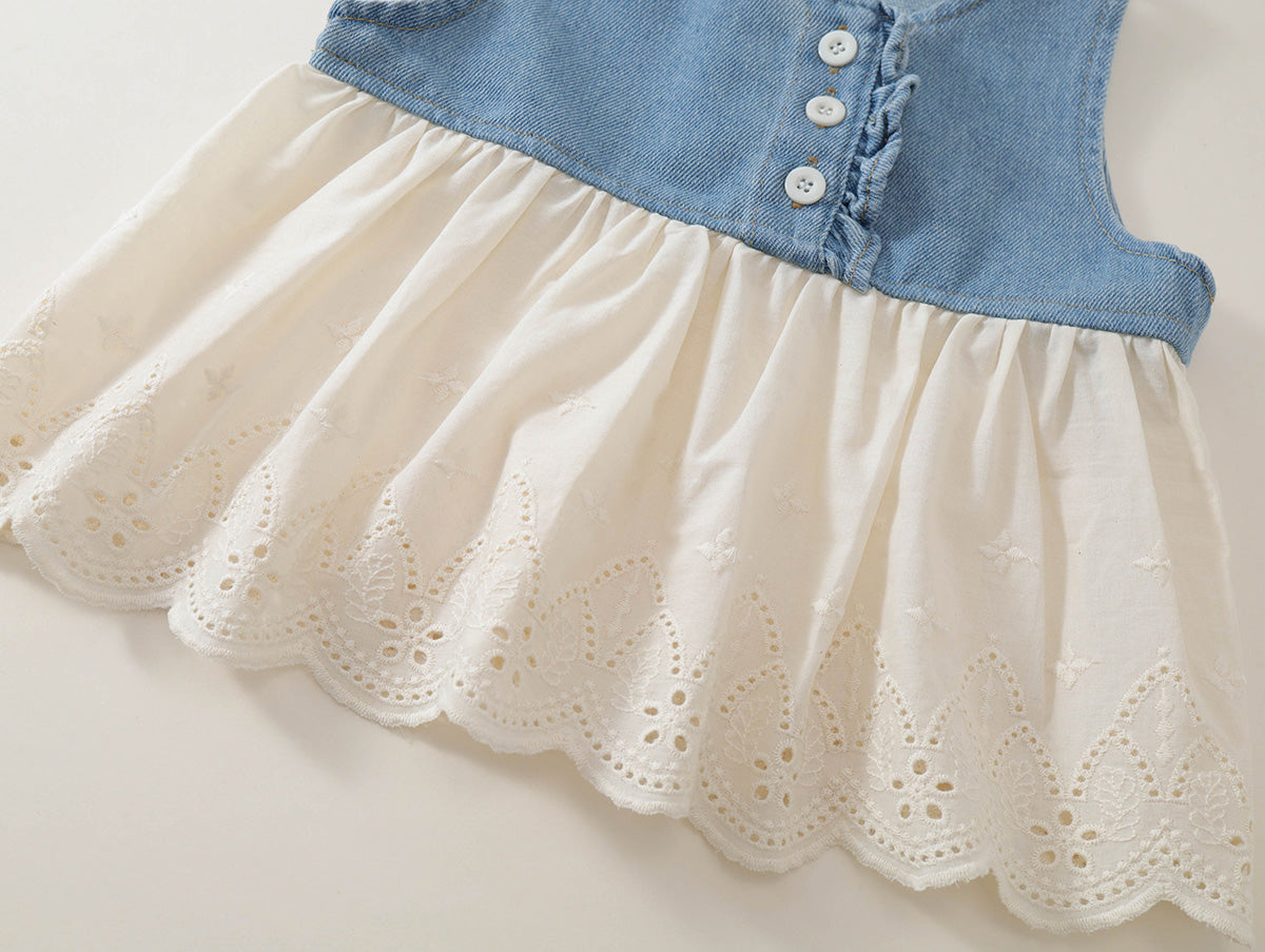 Toddler Girl Denim Lace 2-Piece Outfit Set-K6126151