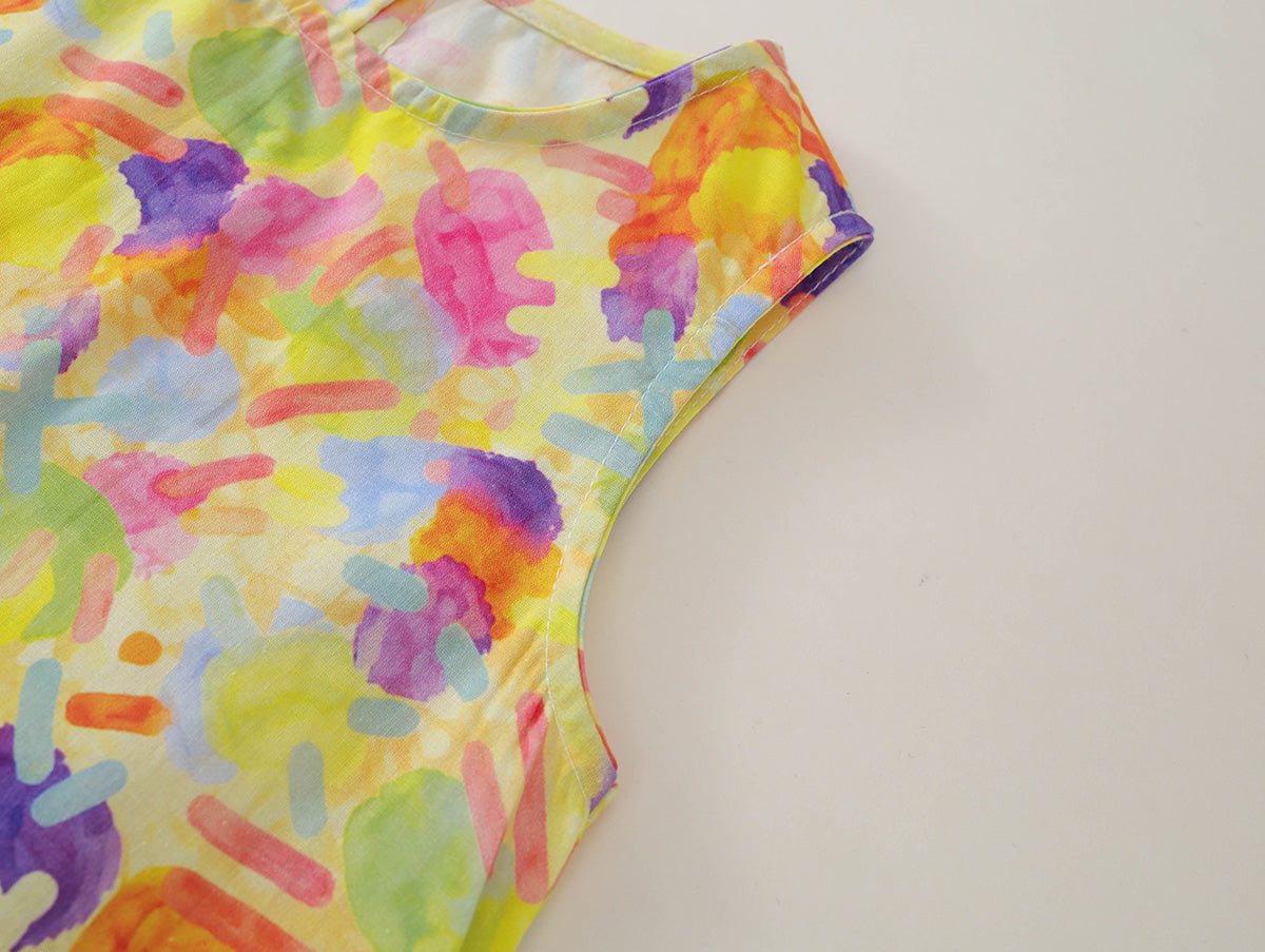 Girls' Colorful Abstract Print Sleeveless Top & Shorts Set-K6126136