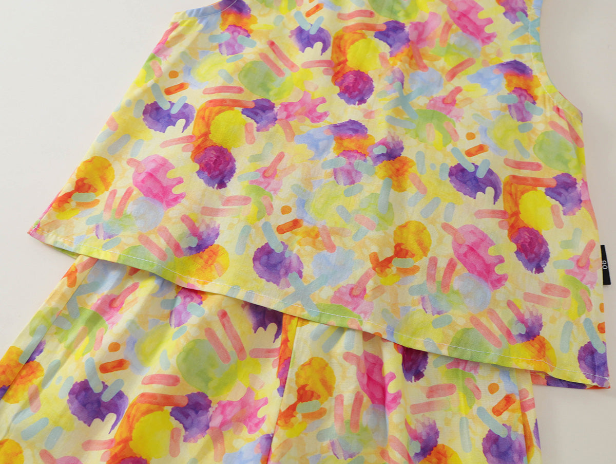 Girls' Colorful Abstract Print Sleeveless Top & Shorts Set-K6126136