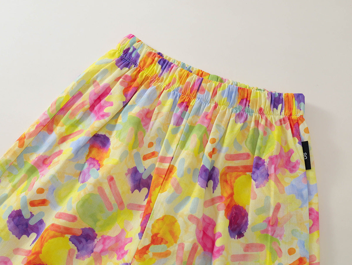 Girls' Colorful Abstract Print Sleeveless Top & Shorts Set-K6126136