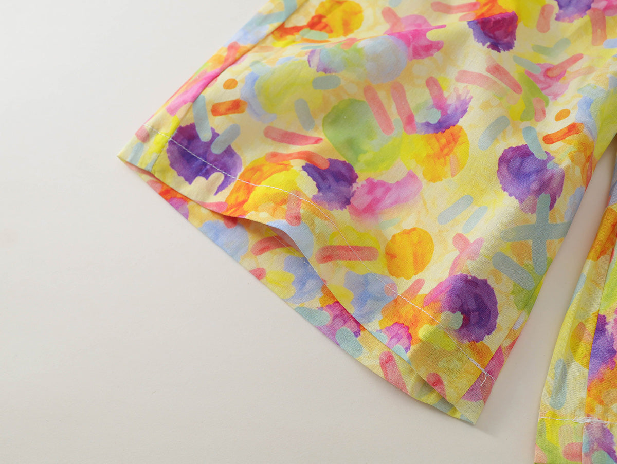Girls' Colorful Abstract Print Sleeveless Top & Shorts Set-K6126136
