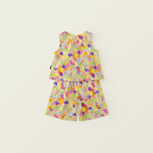 Girls' Colorful Abstract Print Sleeveless Top & Shorts Set-K6126136
