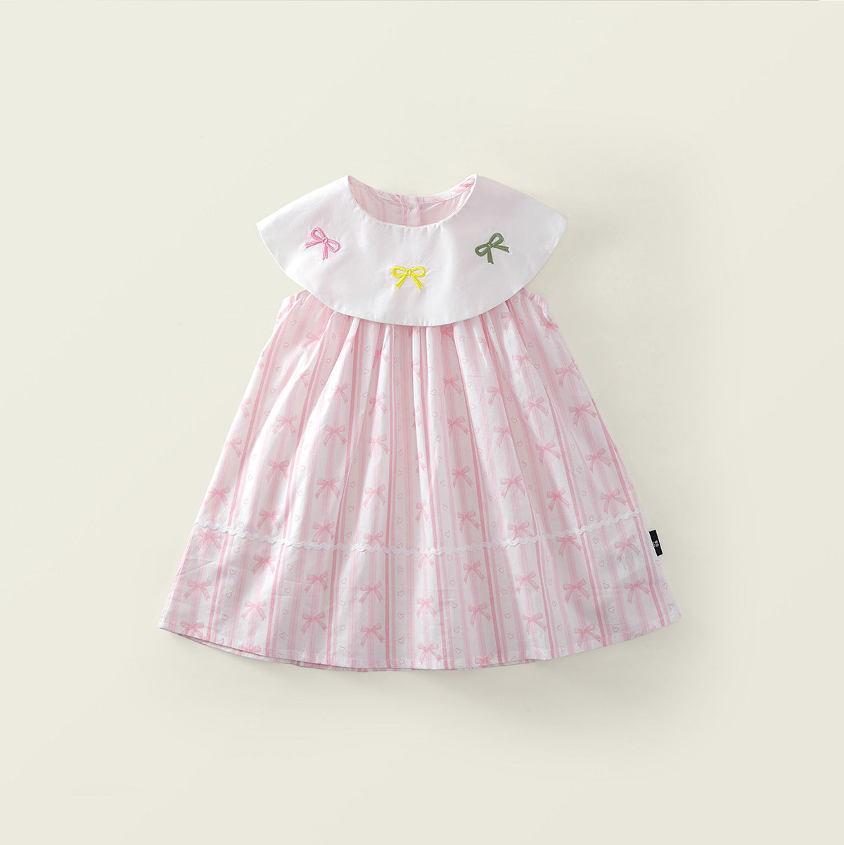 Girl's Kids Pink Striped Bow Dress -K6126016