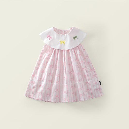 Girl's Kids Pink Striped Bow Dress -K6126016