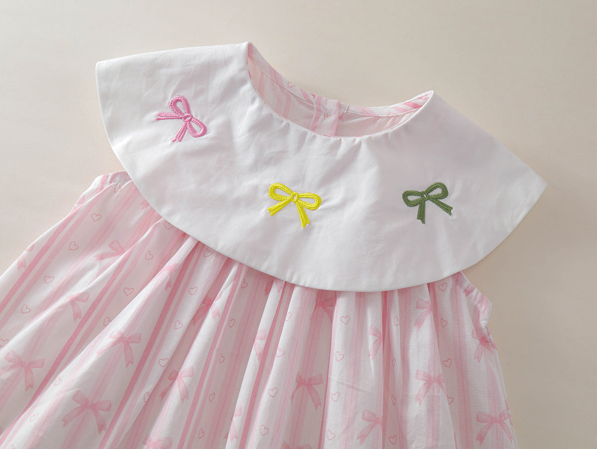 Girl's Kids Pink Striped Bow Dress -K6126016