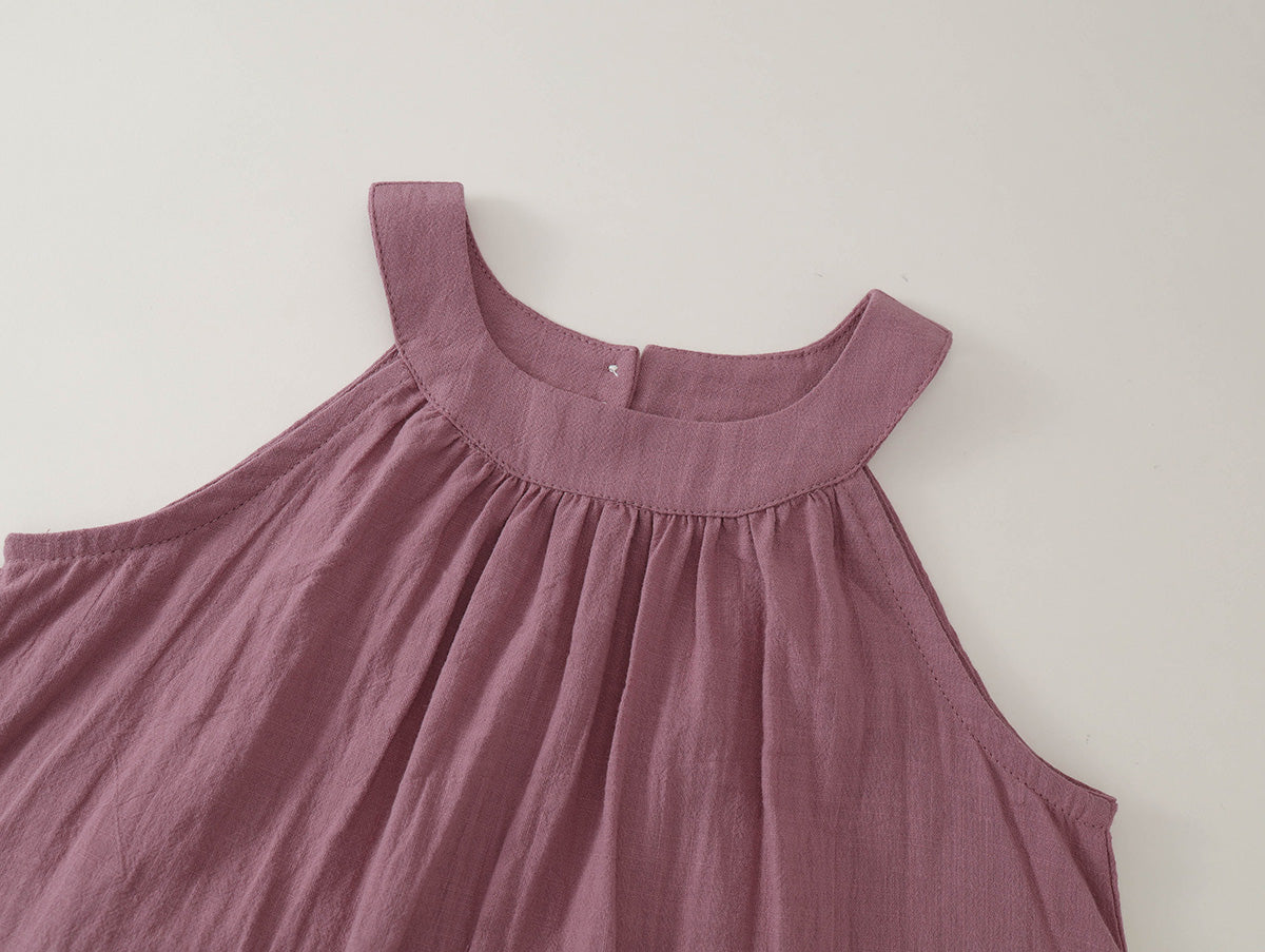 Girls' Mauve Ruffle-Hem Sleeveless Top & Shorts Set-K6126155