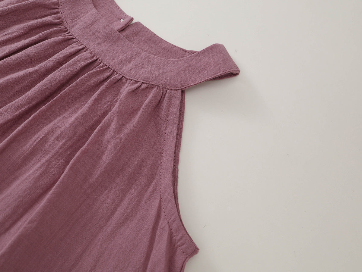 Girls' Mauve Ruffle-Hem Sleeveless Top & Shorts Set-K6126155