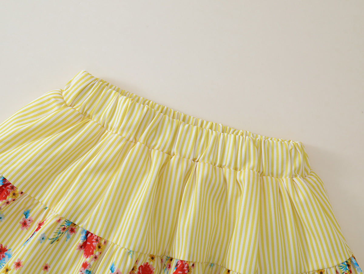 Girls' Yellow Striped & Floral 2-Piece Set-K6126183