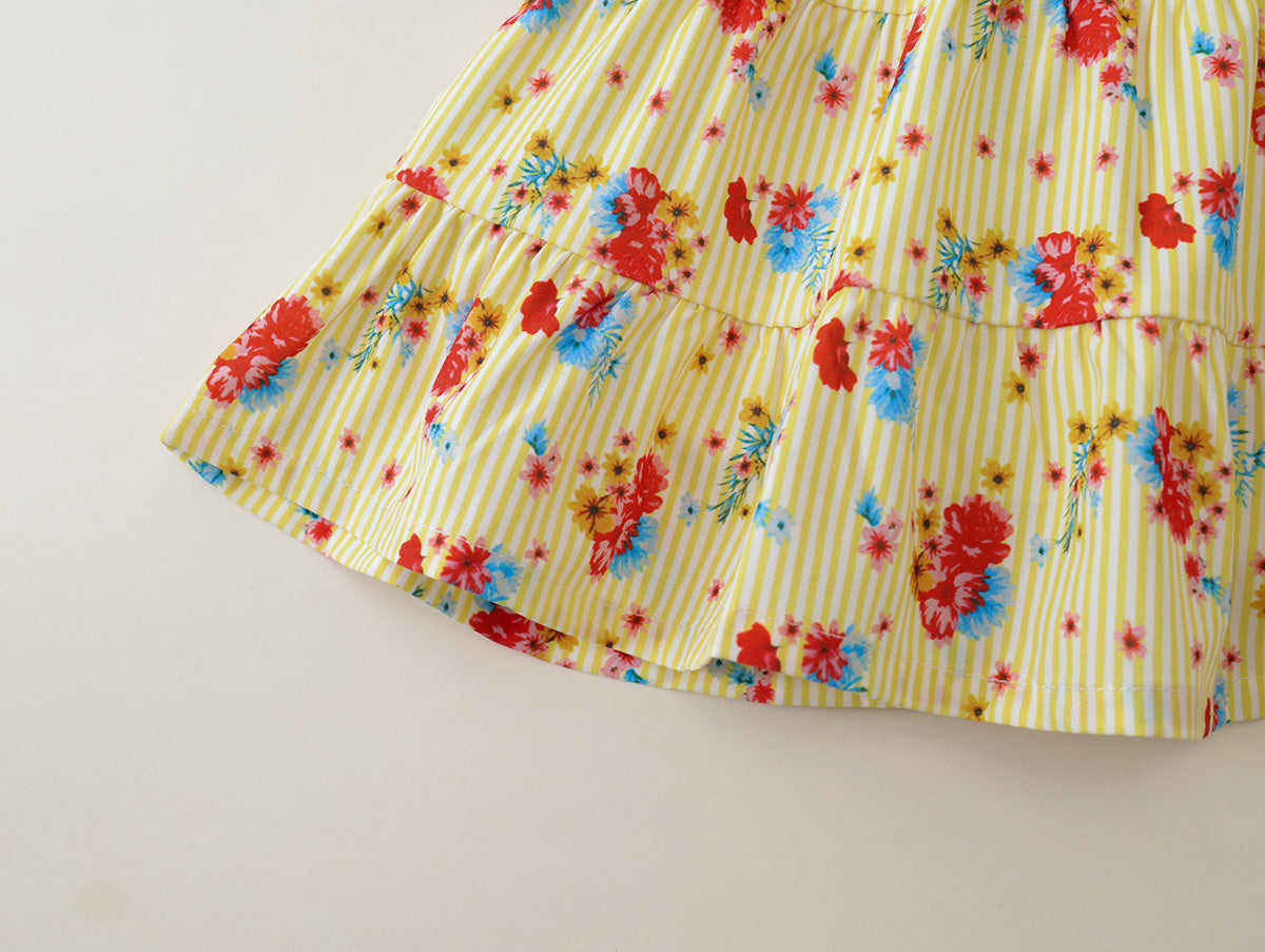 Girls' Yellow Striped & Floral 2-Piece Set-K6126183