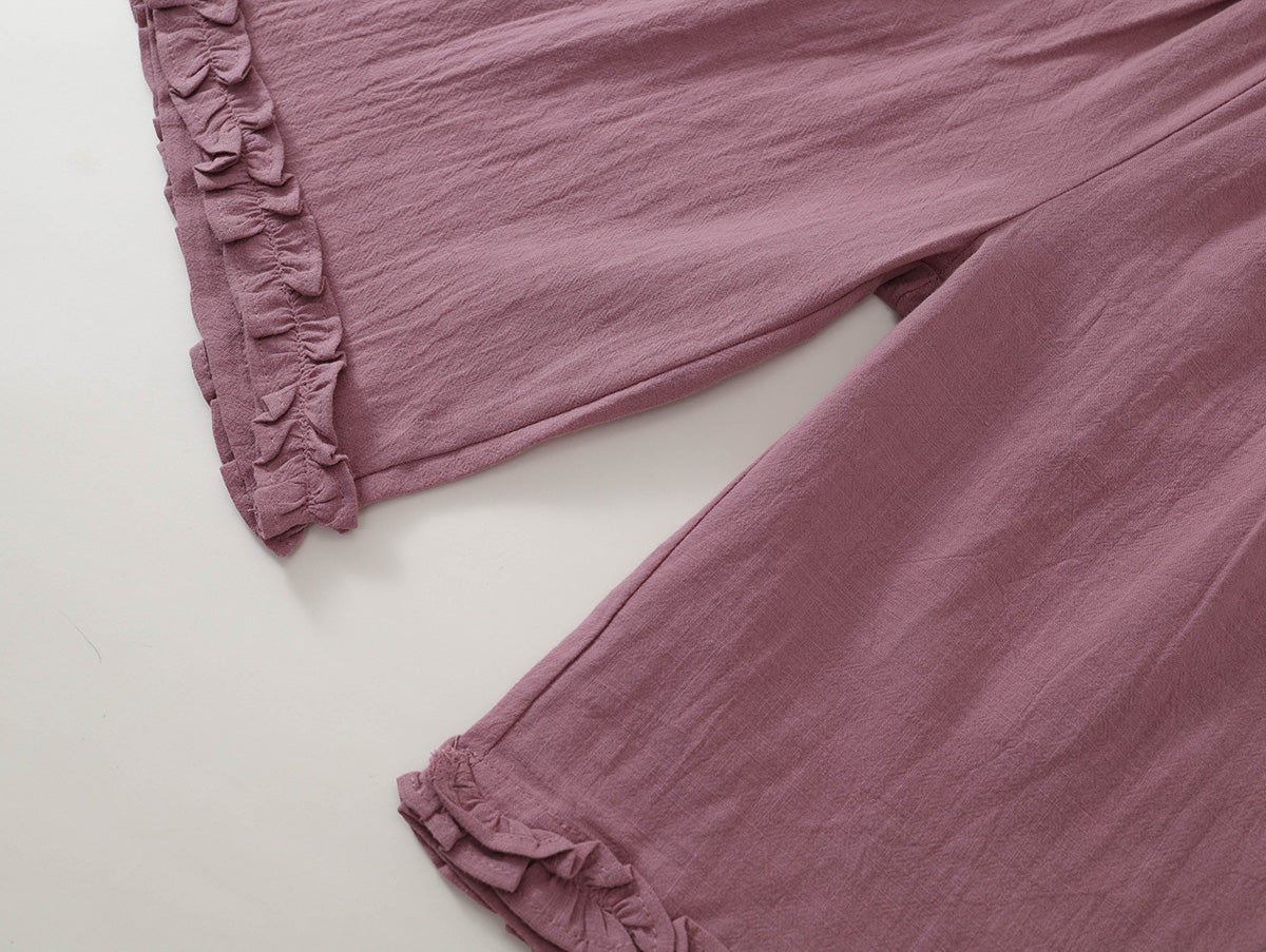 Girls' Mauve Ruffle-Hem Sleeveless Top & Shorts Set-K6126155