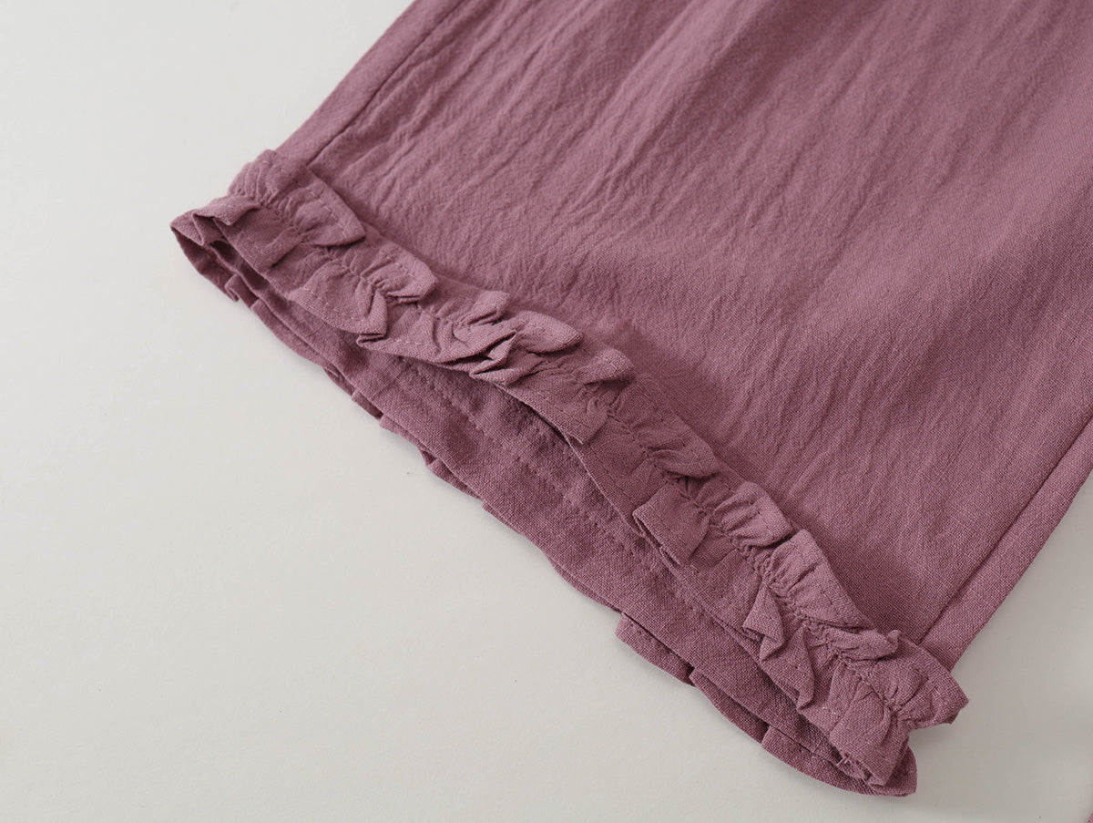 Girls' Mauve Ruffle-Hem Sleeveless Top & Shorts Set-K6126155