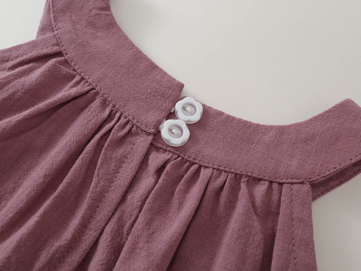 Girls' Mauve Ruffle-Hem Sleeveless Top & Shorts Set-K6126155