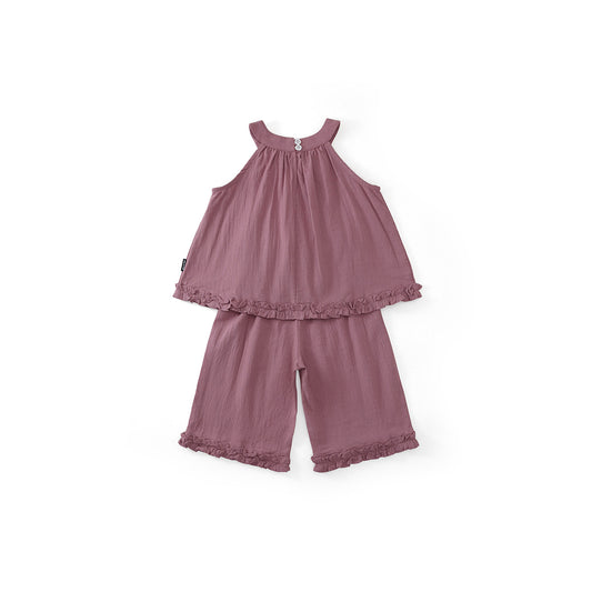 Girls' Mauve Ruffle-Hem Sleeveless Top & Shorts Set-K6126155