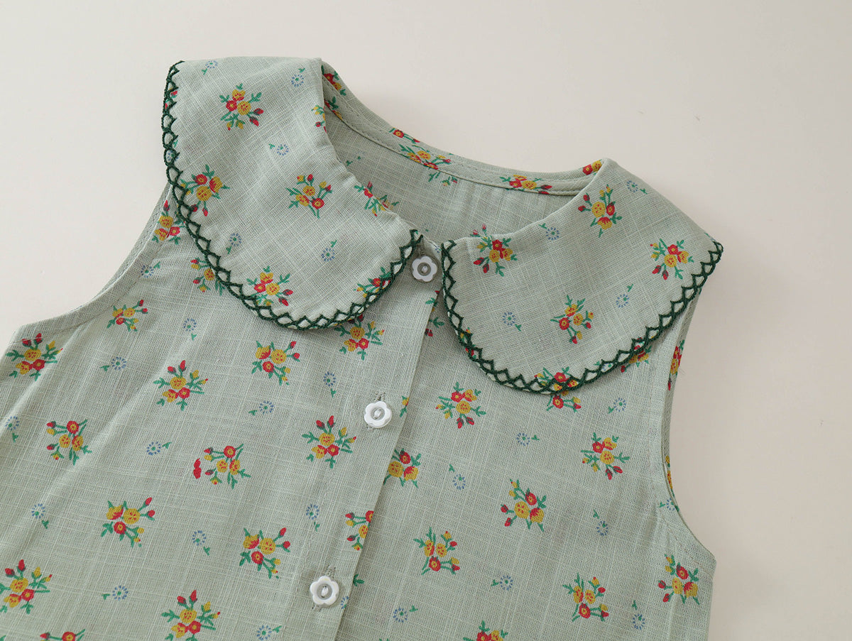 Girl Floral Print Sleeveless Top & Shorts Set-K6126120