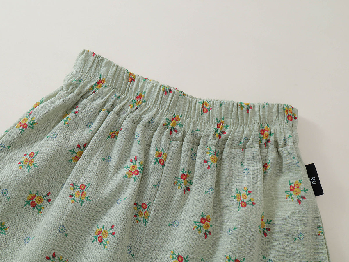 Girl Floral Print Sleeveless Top & Shorts Set-K6126120