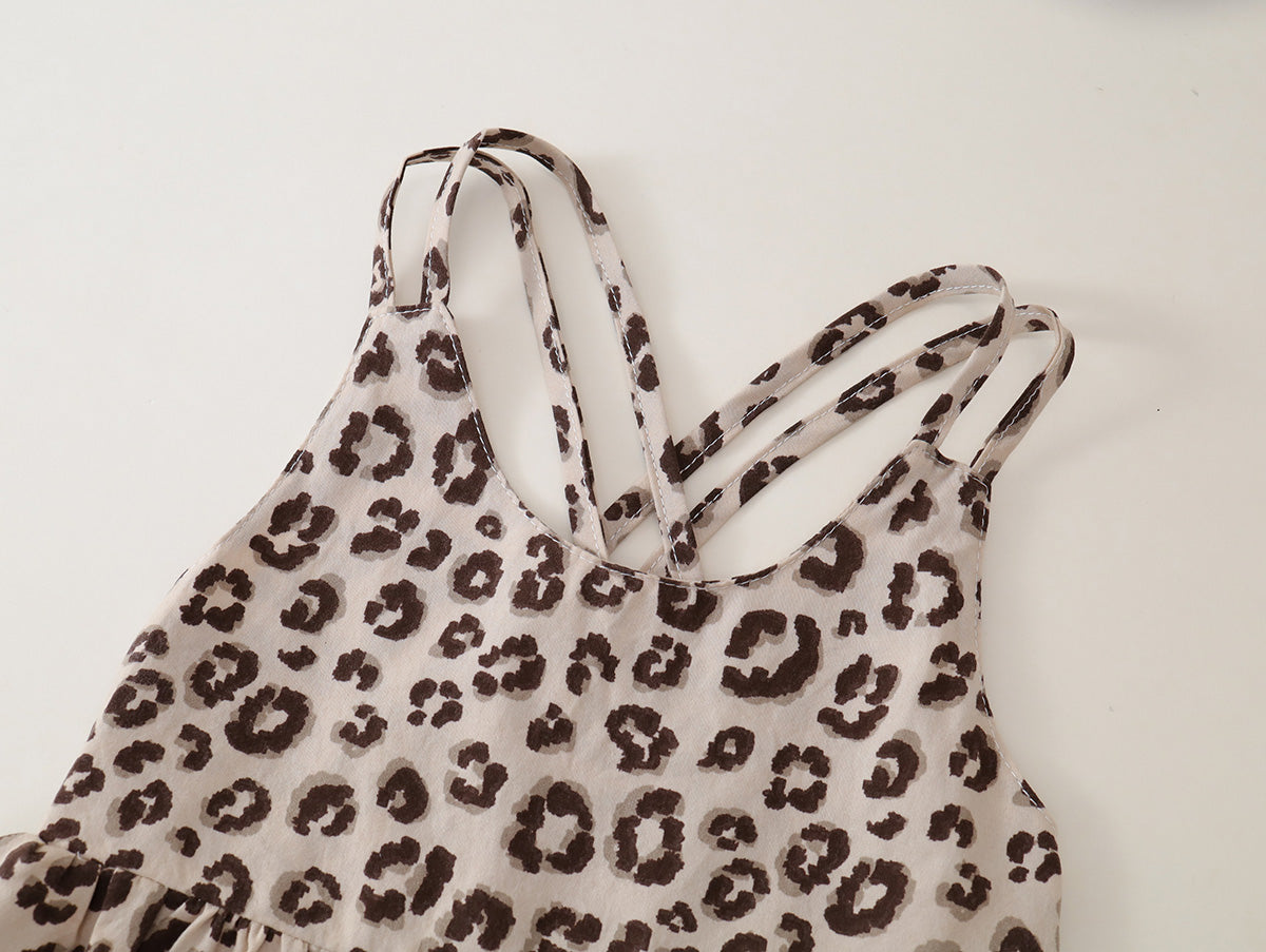Girls' Cross-Back Summer Dress Set (Leopard & Polka Dot) - K6126228