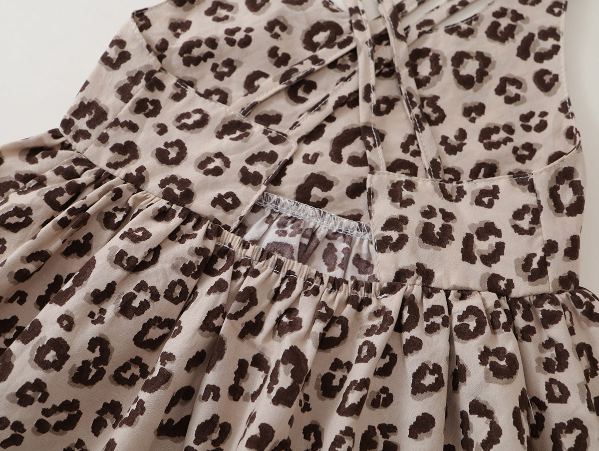 Girls' Cross-Back Summer Dress Set (Leopard & Polka Dot) - K6126228