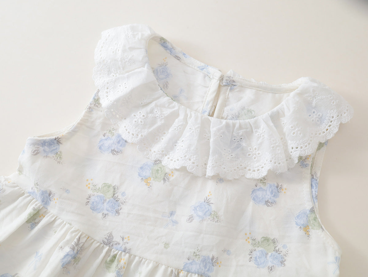 Girls' Floral Ruffled-Neck Sleeveless Top & Shorts Set(3 Colors) - K6126230
