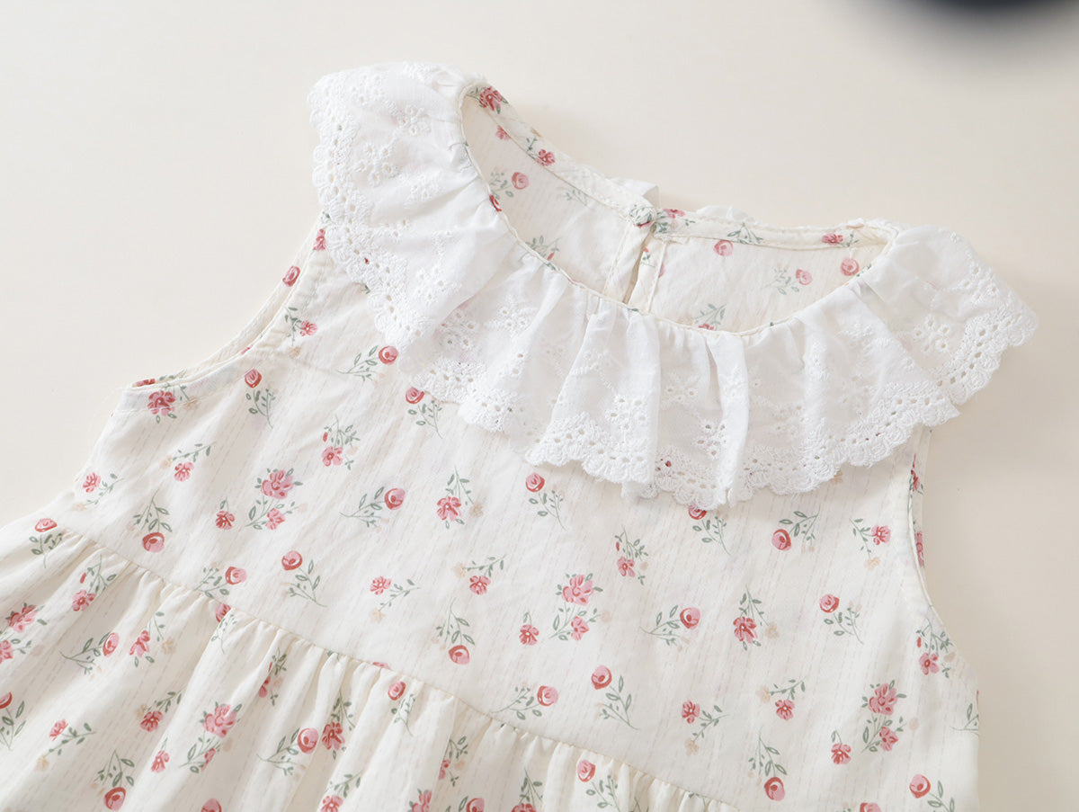 Girls' Floral Ruffled-Neck Sleeveless Top & Shorts Set(3 Colors) - K6126230