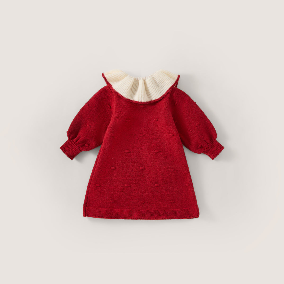 Girls' Cherry Embroidered Knit Dress with Peter Pan Collar -4048