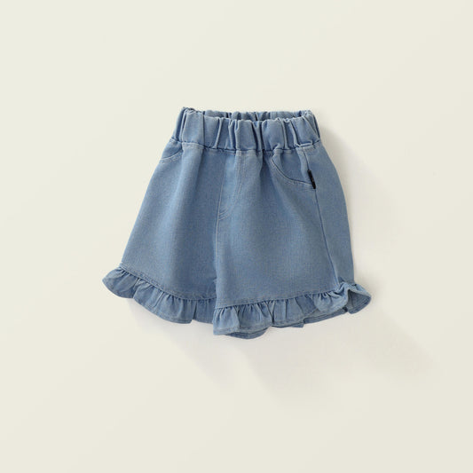 Girl's Lace Trim Denim Shorts