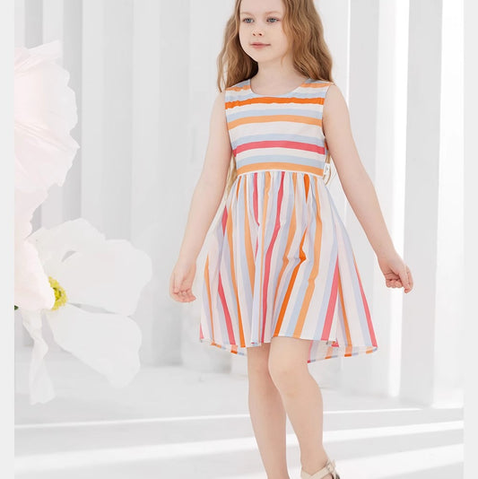 Girls Striped Backless Dress