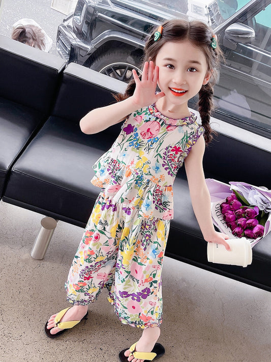 Girls Floral Print 2-Piece Set