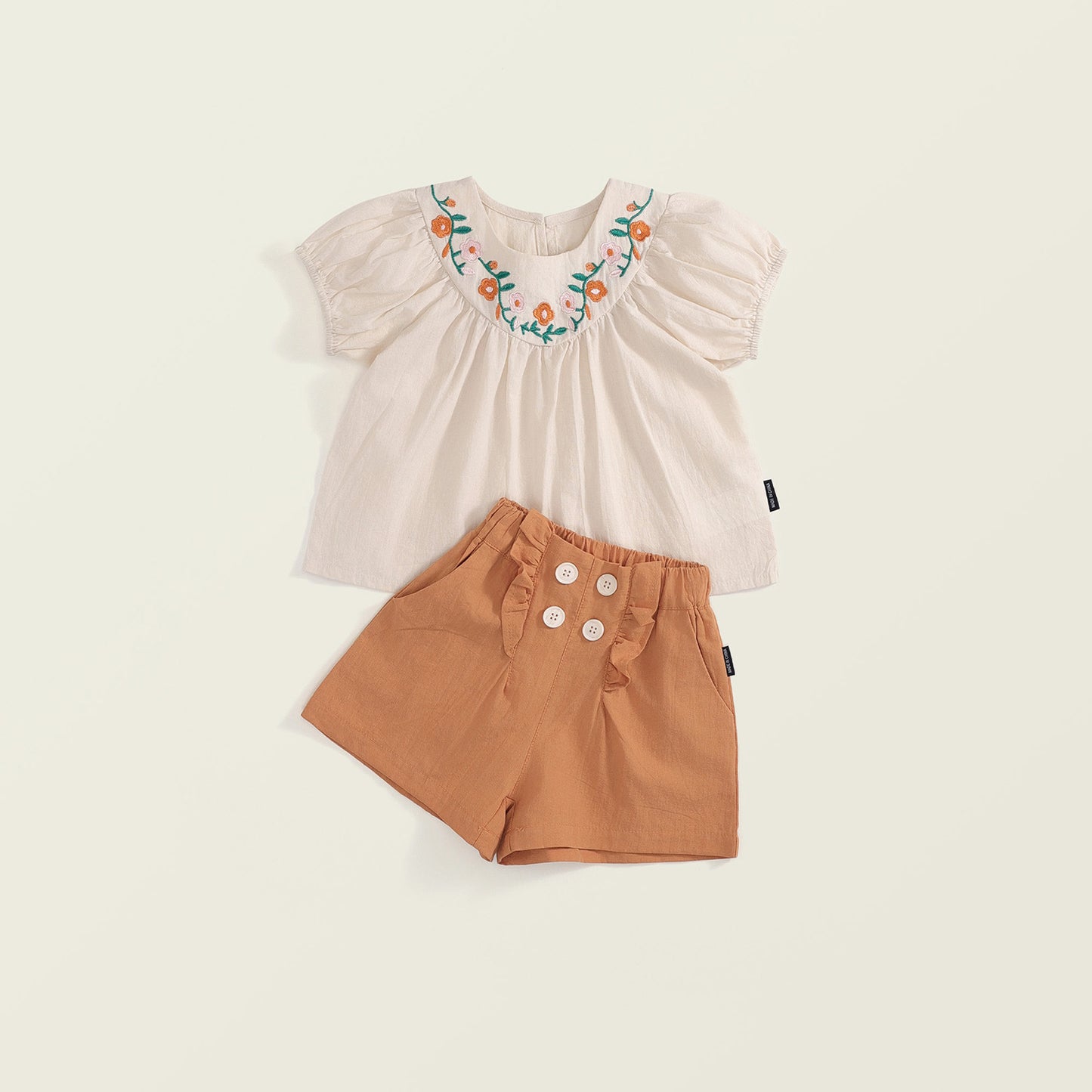 Girls' Short Sleeve Embroidered Babydoll Top and Shorts Set