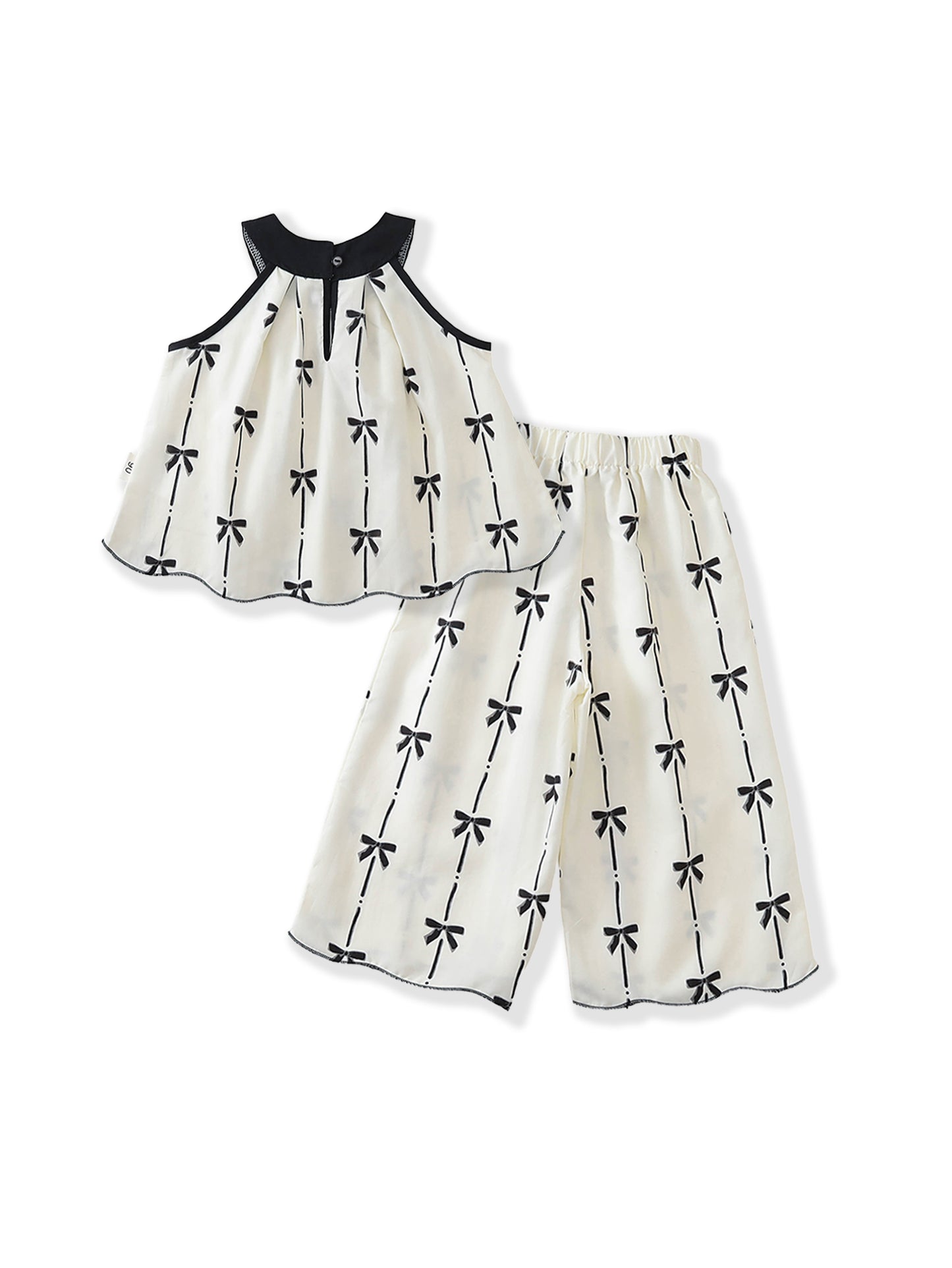Girls' Bow Print Halter Top & Wide-Leg Pants Set -K6126324