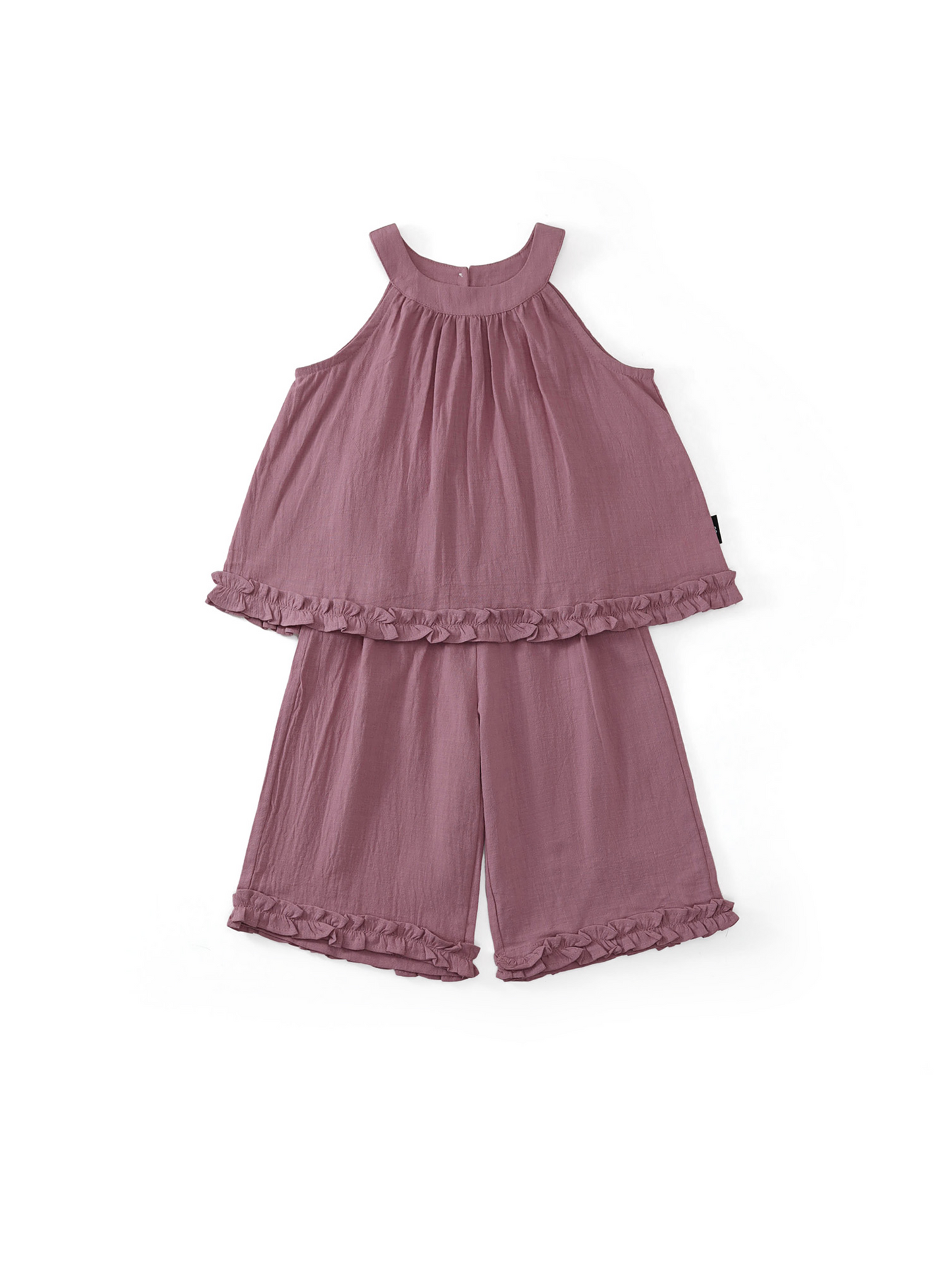Girls' Dusty Rose Halter Top & Ruffle Shorts Set-K6126155
